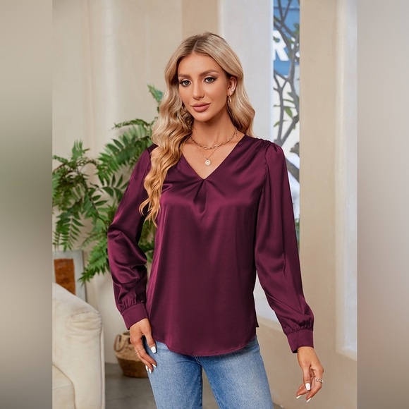 Graceful Comfort V-Neck Long Sleeve Top - Picture 1 of 5